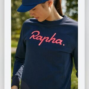 Rapha Navy Crewneck Sweater with Pink Logo